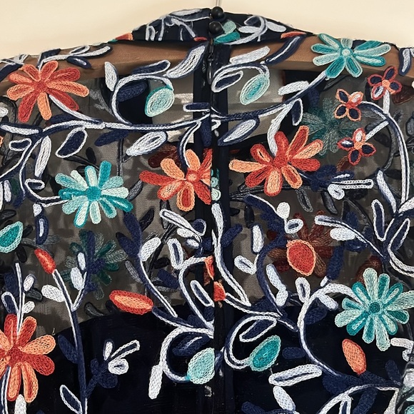 Zac Posen Blue Floral Embroidered Mesh Collar Dress - Picture 12 of 14